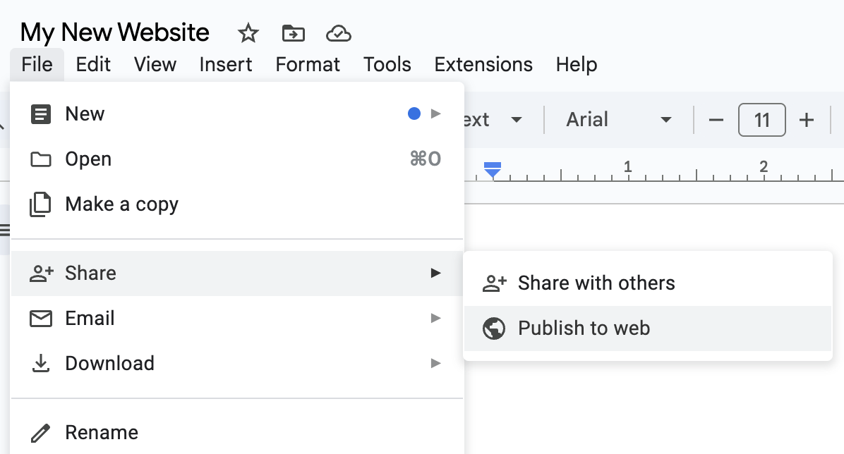 Click File, then Publish to the web.