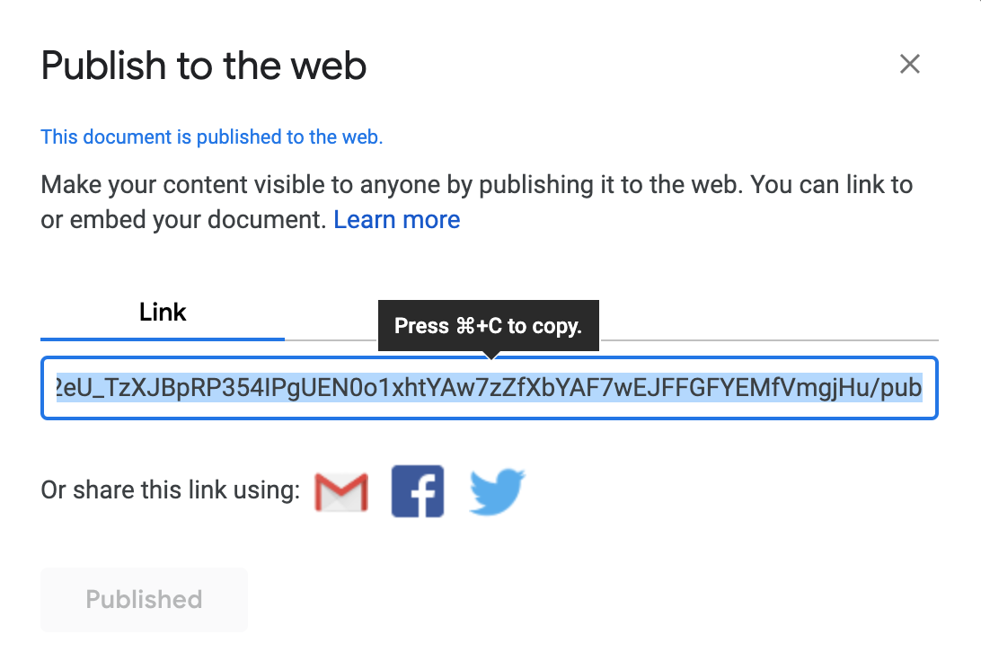 Copy the link in the popup.